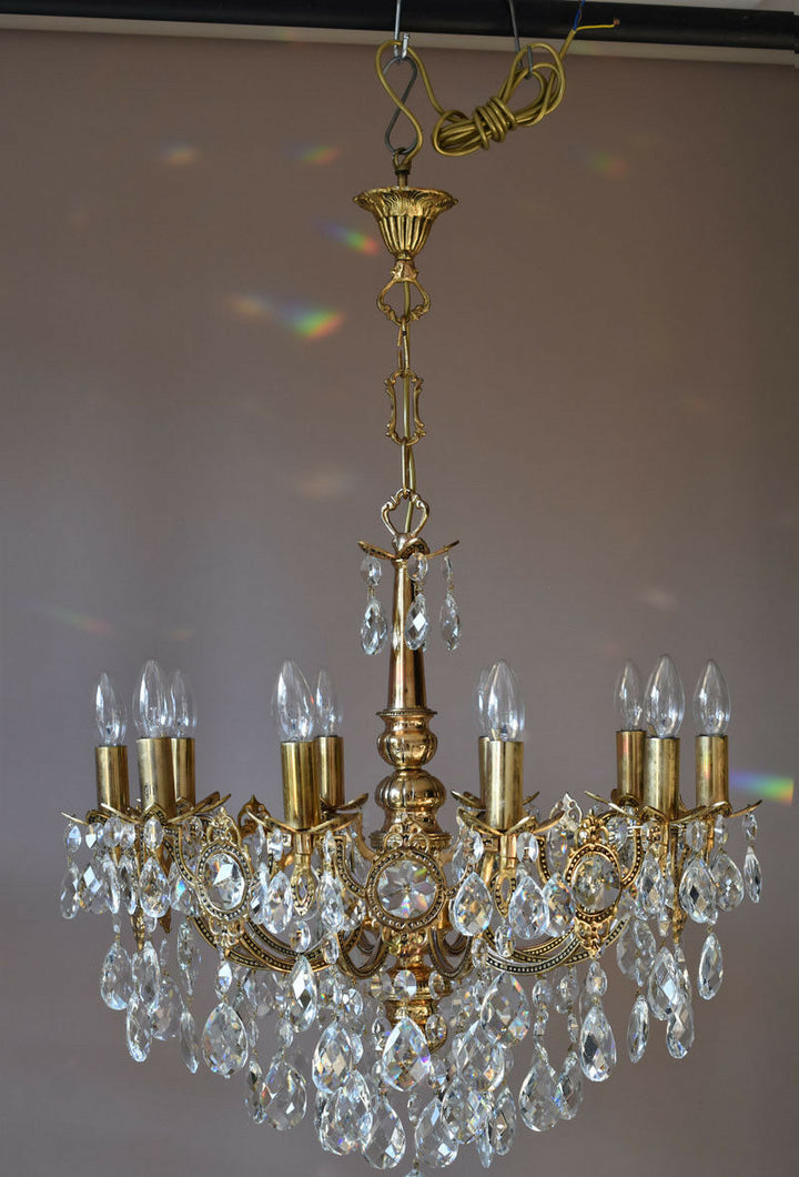 Brass Vintage Crystal Chandelier Antique Lighting Home Lights Lamp 10 arm French
