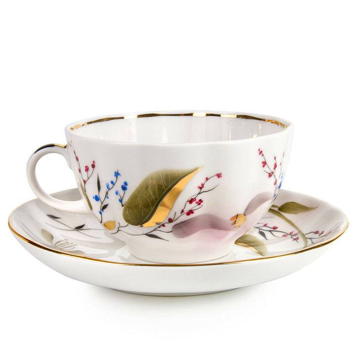 8.5 fl oz Teacup & Saucer by Imperial Porcelain IFZ LFZ Pink Tulips Lomonosov
