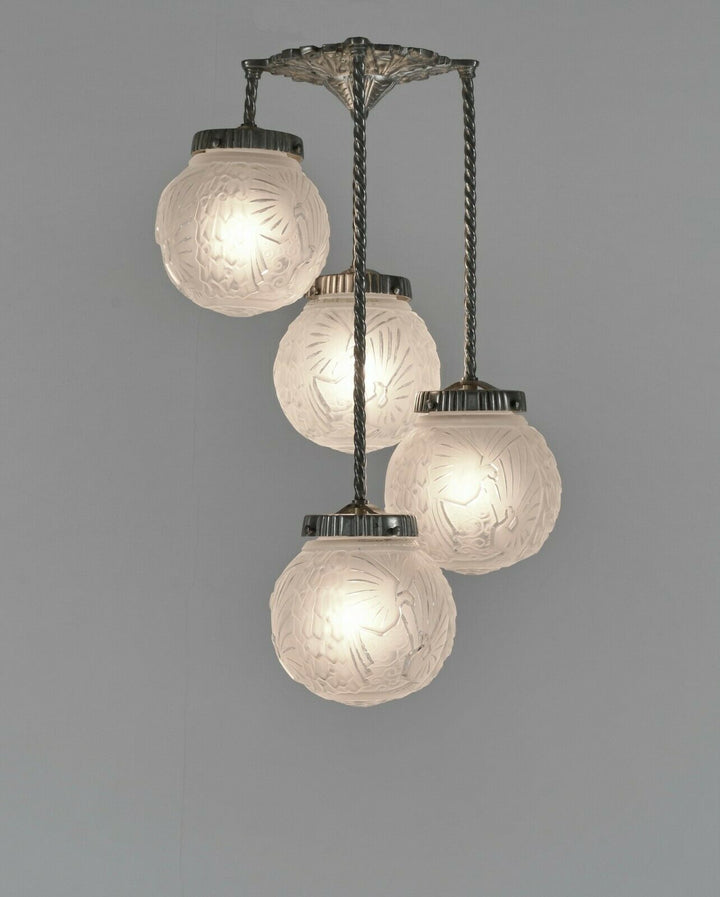 MULLER FRERES: FRENCH 1930 ART DECO CHANDELIER ...... lamp degue era France