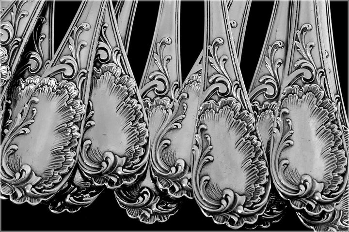 Puiforcat Fabulous French Sterling Silver Dinner Flatware Set 12 pc Rococo