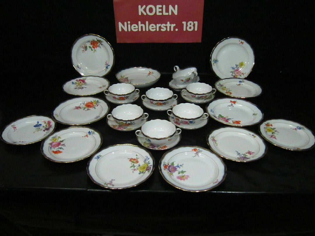 MEISSEN A-KANTE BLUMEN 26TL. SPEISE SERVICE SET FÜR 6 PERSONEN 1.WAHL