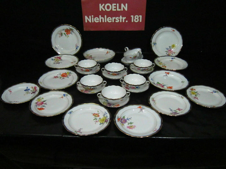 MEISSEN A-KANTE BLUMEN 26TL. SPEISE SERVICE SET FÜR 6 PERSONEN 1.WAHL