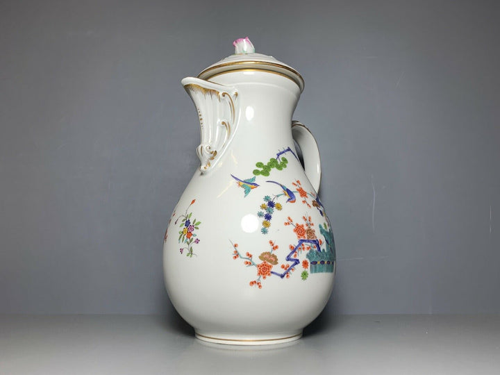 GROSSE MEISSEN KAFFEE KANNE INDISCHES ASTMUSTER VOGEL BLUMEN GOLD GUTER ZUSTAND