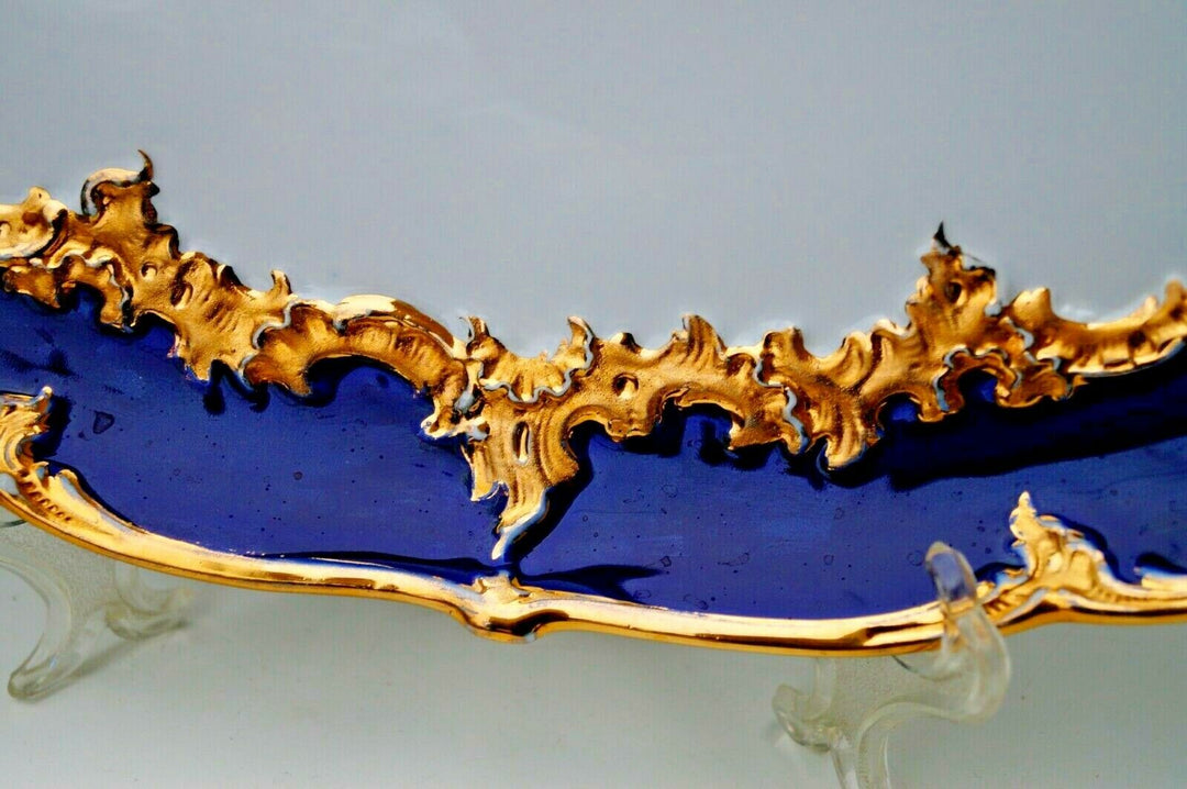 Meissen handpainted kingblue Leuteritz B form large tray with handles 19"