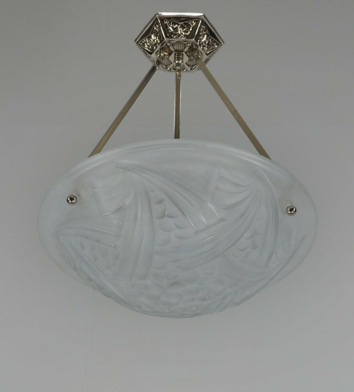 DEGUE : FRENCH 1930 ART DECO PENDANT ... chandelier Negra lamp muller era France
