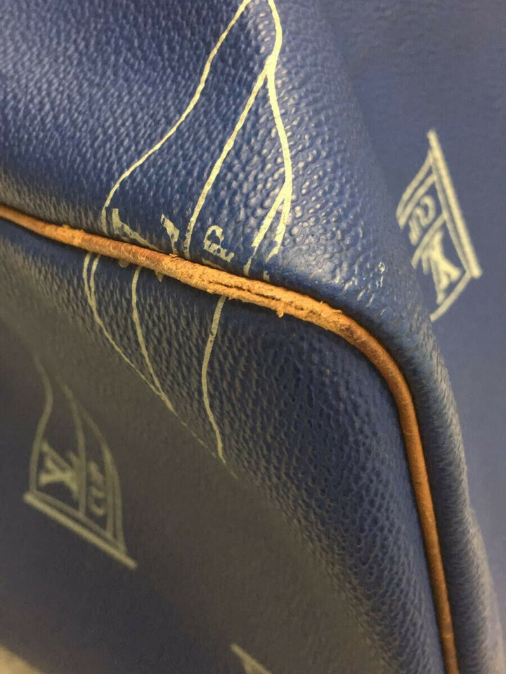 LOUIS VUITTON KEEPALL 45 BAG CUP 1992 BLUE LEATHER VINTAGE Boston