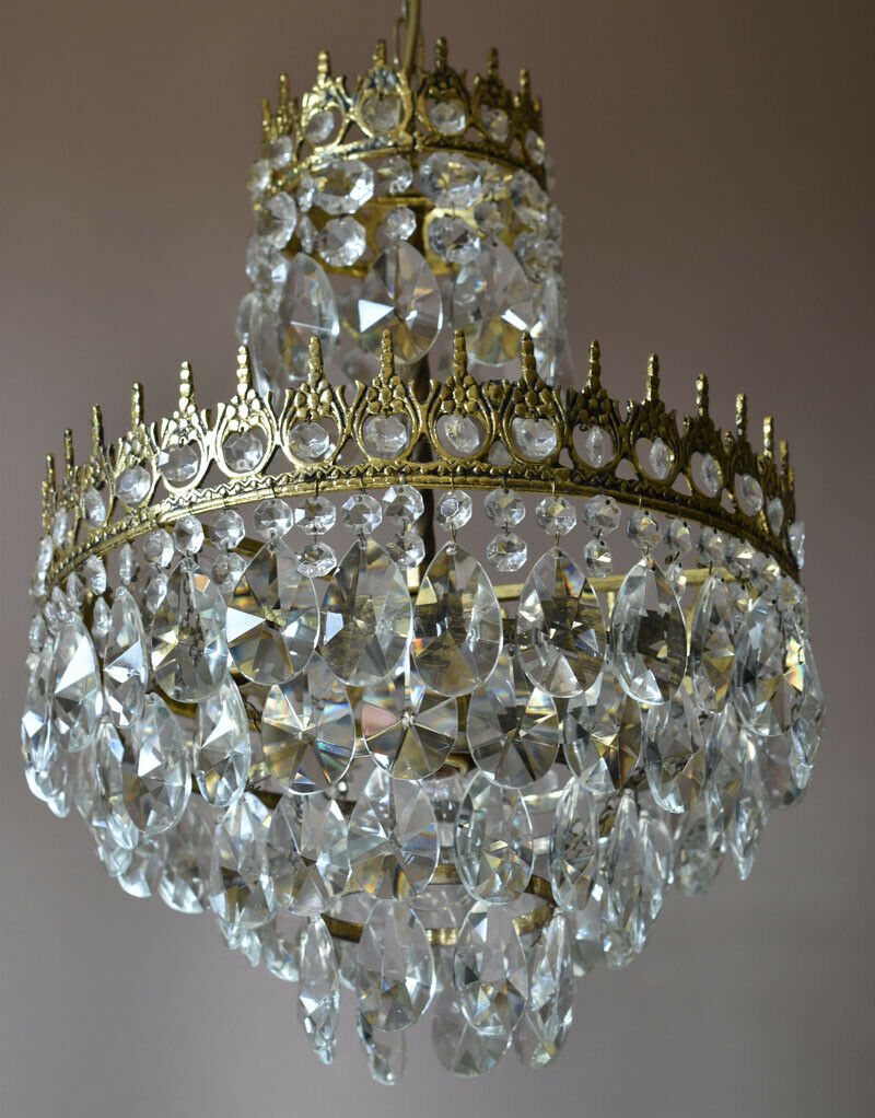 Original Vintage Crystal Chandelier, Antique Lighting, Wedding Bridal Lamp Light
