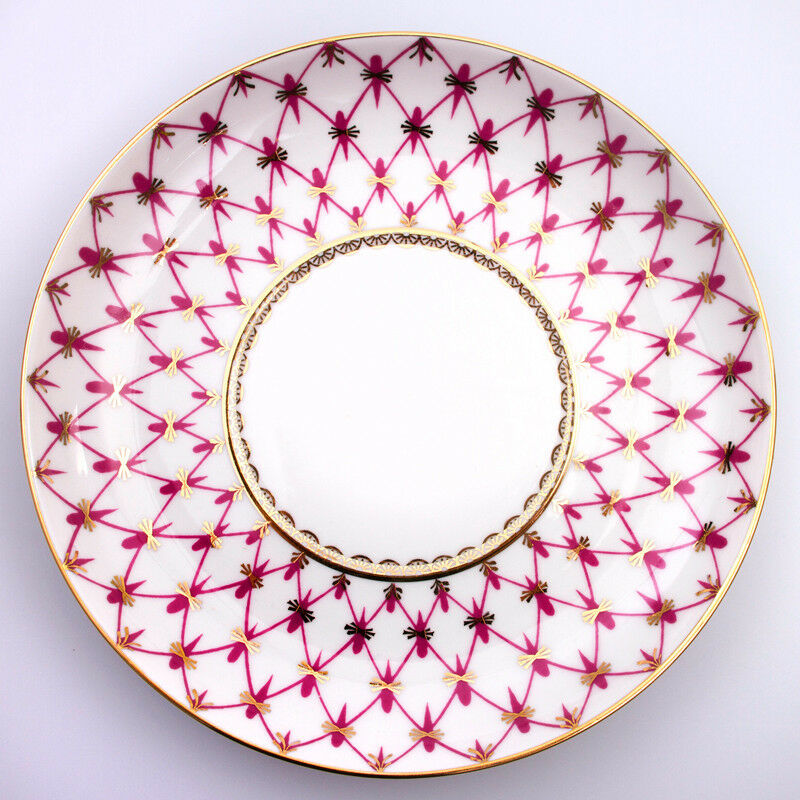 Net Blues Pink Mug & Saucer Lomonosov Russian Imperial Porcelain Teacup 12 fl oz