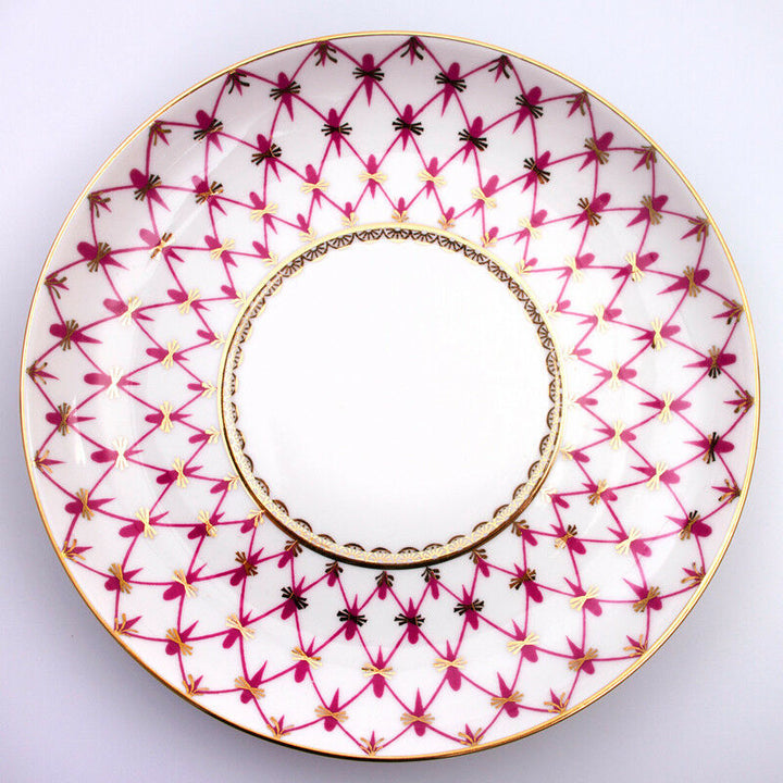 Net Blues Pink Mug & Saucer Lomonosov Russian Imperial Porcelain Teacup 12 fl oz