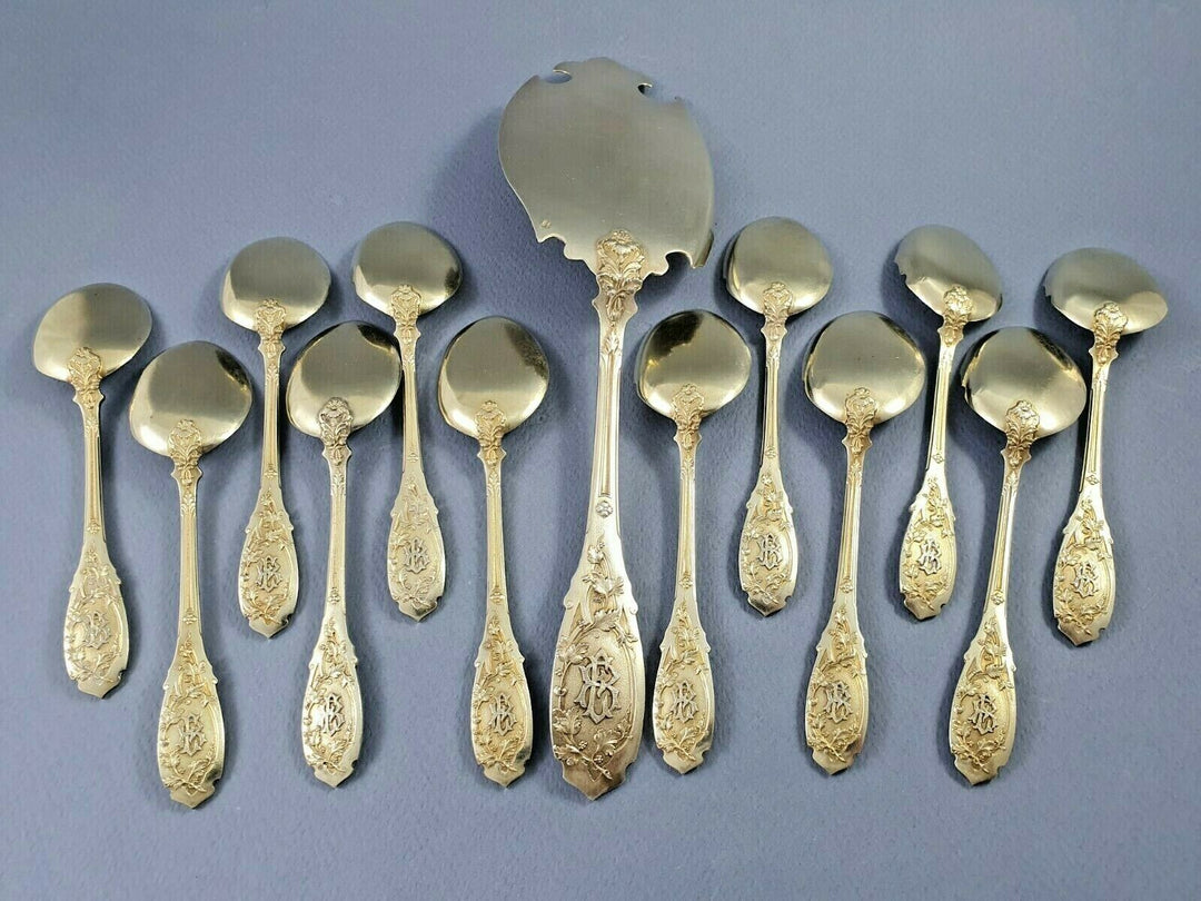 Puiforcat Service à glace en vermeil argent massif cuillères Minerve