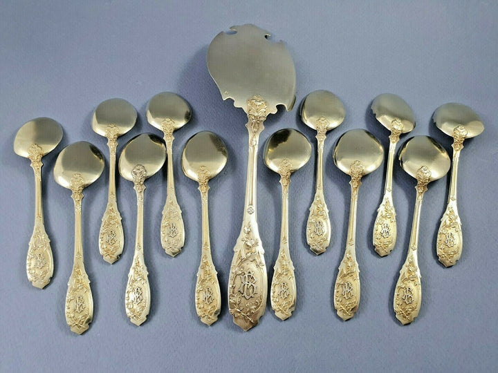 Puiforcat Service à glace en vermeil argent massif cuillères Minerve