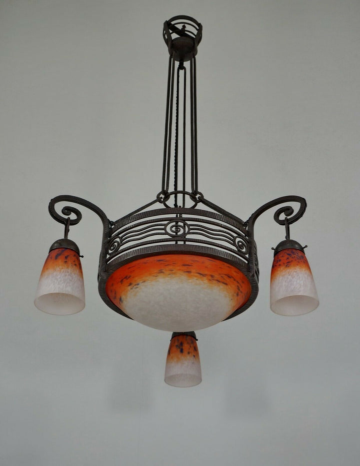 FOURNET & SCHNEIDER : signed FRENCH 1930 ART DECO CHANDELIER .... lamp daum era