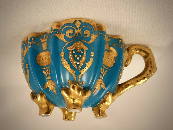 コールポート(Coalport)　カップ＆ソーサー　ターコイズ・ゴールド　脚付き