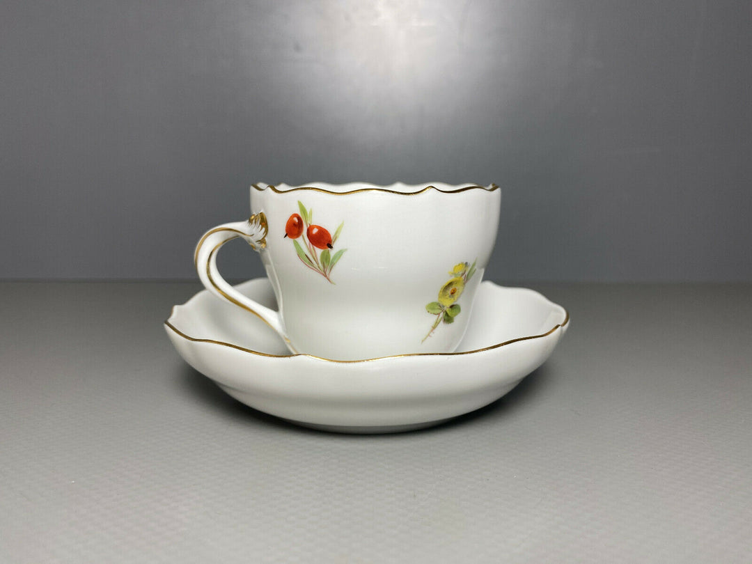 MEISSEN MOKKA GEDECK 2-TLG TASSE UT OBST FRÜCHTE MALEREI WALNUSS BEEREN BLUMEN