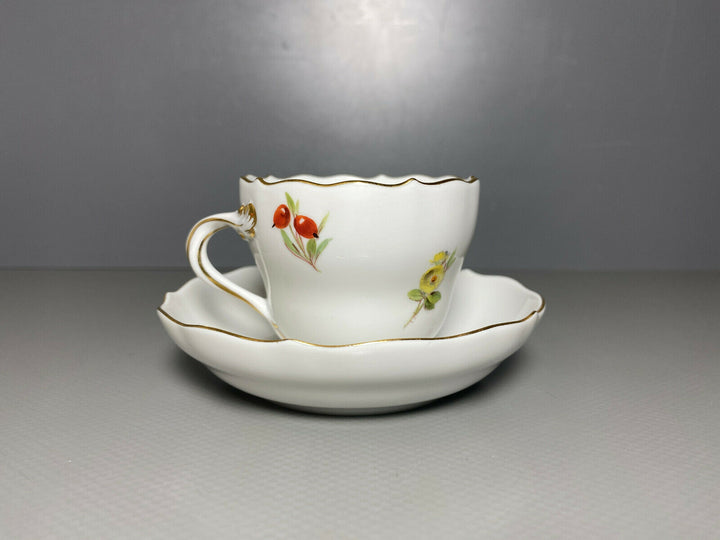 MEISSEN MOKKA GEDECK 2-TLG TASSE UT OBST FRÜCHTE MALEREI WALNUSS BEEREN BLUMEN