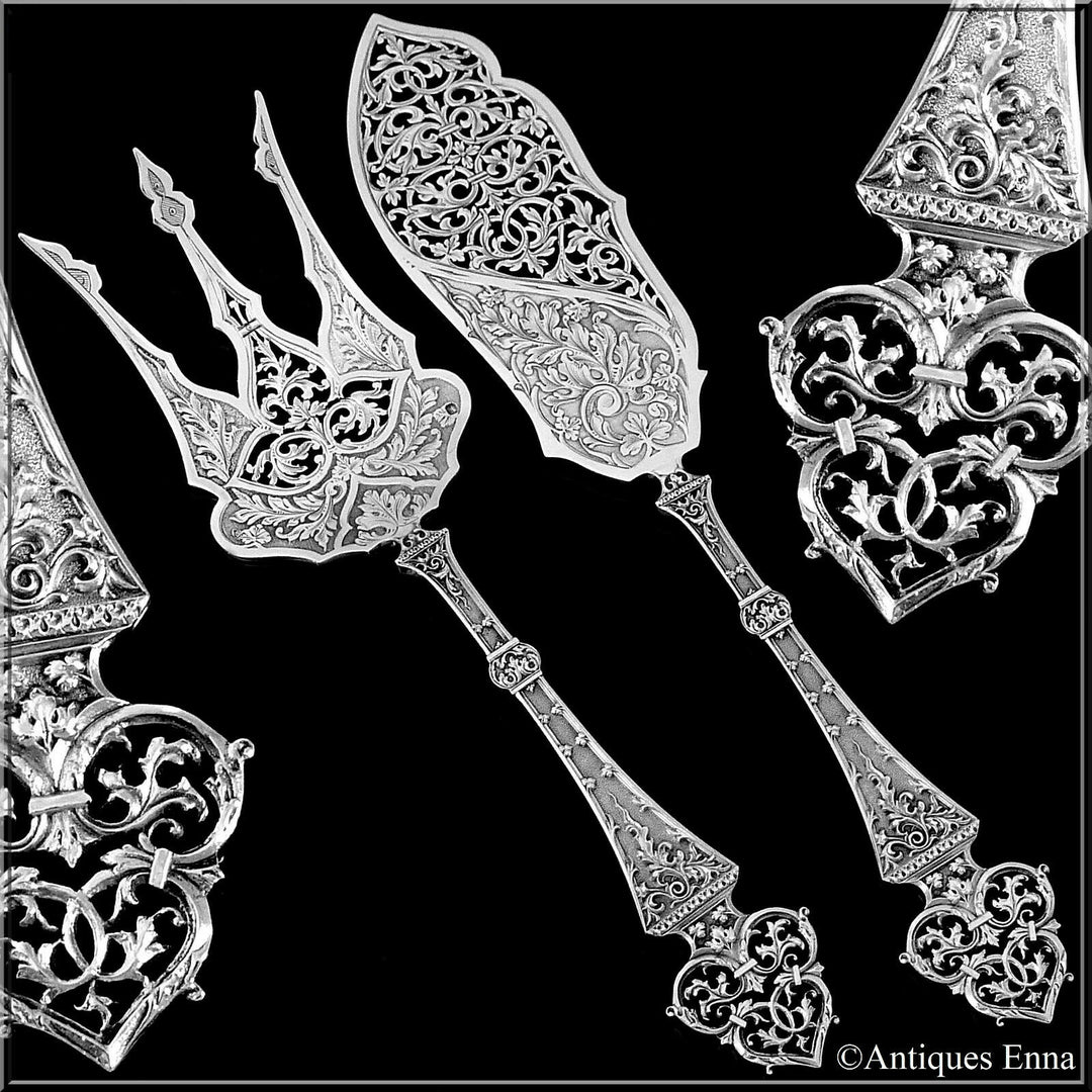 Puiforcat Masterpiece French Sterling Silver Fish Servers 2 Pc, Trilobé