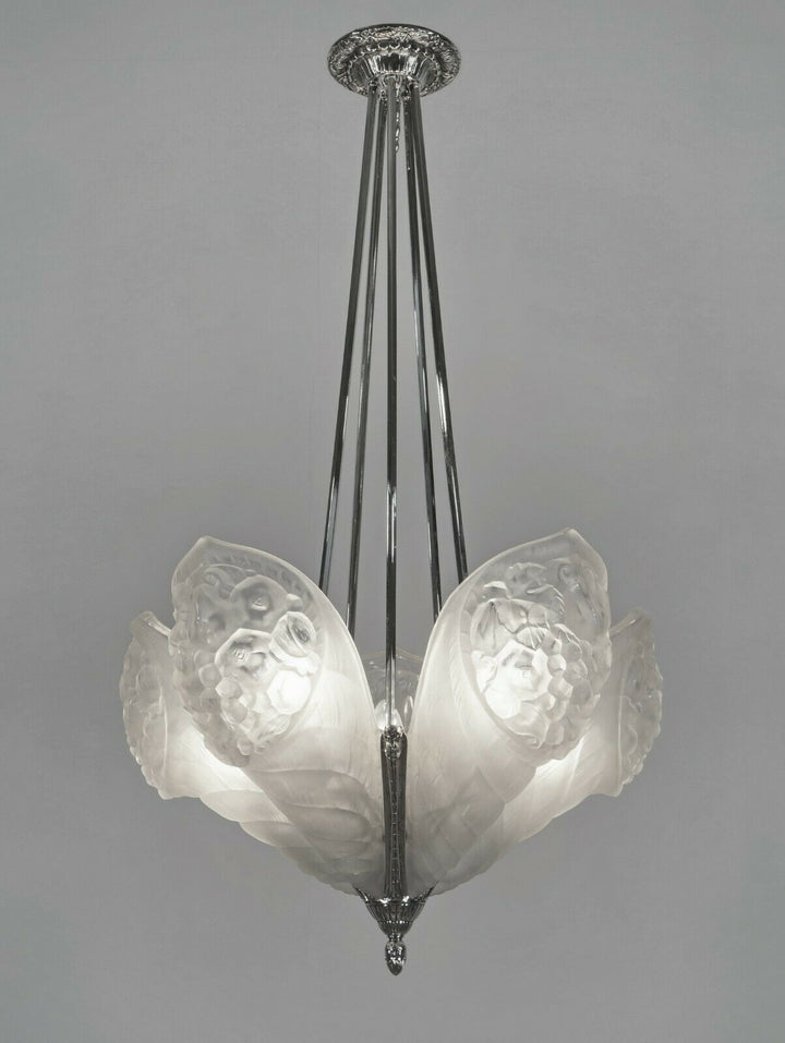SCHNEIDER : LARGE FRENCH 1930 ART DECO CHANDELIER ....... lustre lamp muller era