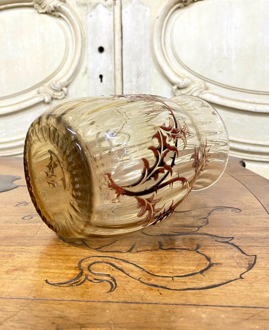 Emile Gallé - Vase Aux Chardons En Verre Strillé Et Émaillé, Art Nouveau