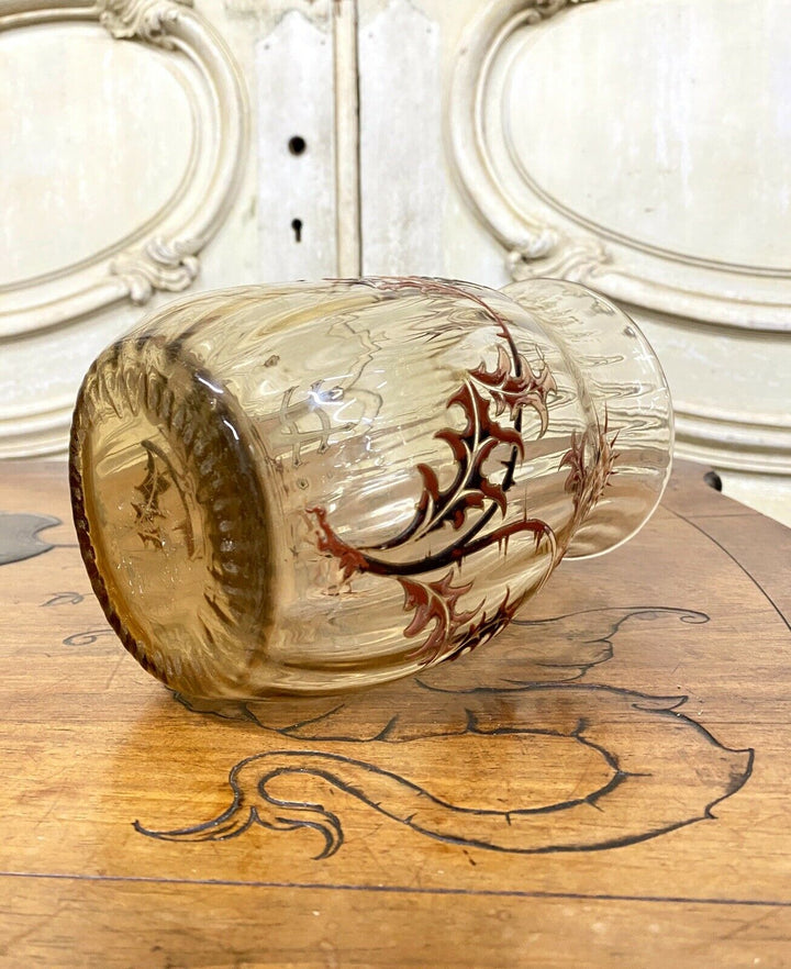 Emile Gallé - Vase Aux Chardons En Verre Strillé Et Émaillé, Art Nouveau