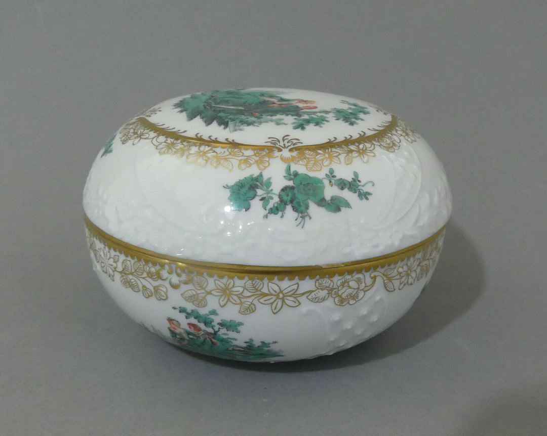 ⚔ Meissen Dose galante Szenen kupfergün Watteau 1.Wahl ø 12,5 cm - NP 7.490,-€