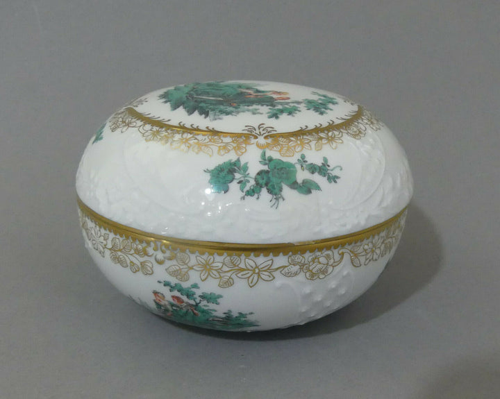 ⚔ Meissen Dose galante Szenen kupfergün Watteau 1.Wahl ø 12,5 cm - NP 7.490,-€