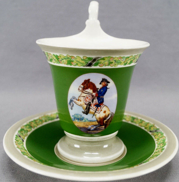 KPM Berlin Hand Painted WWI Frederick the Great Portrait & Green Empire Form Cup