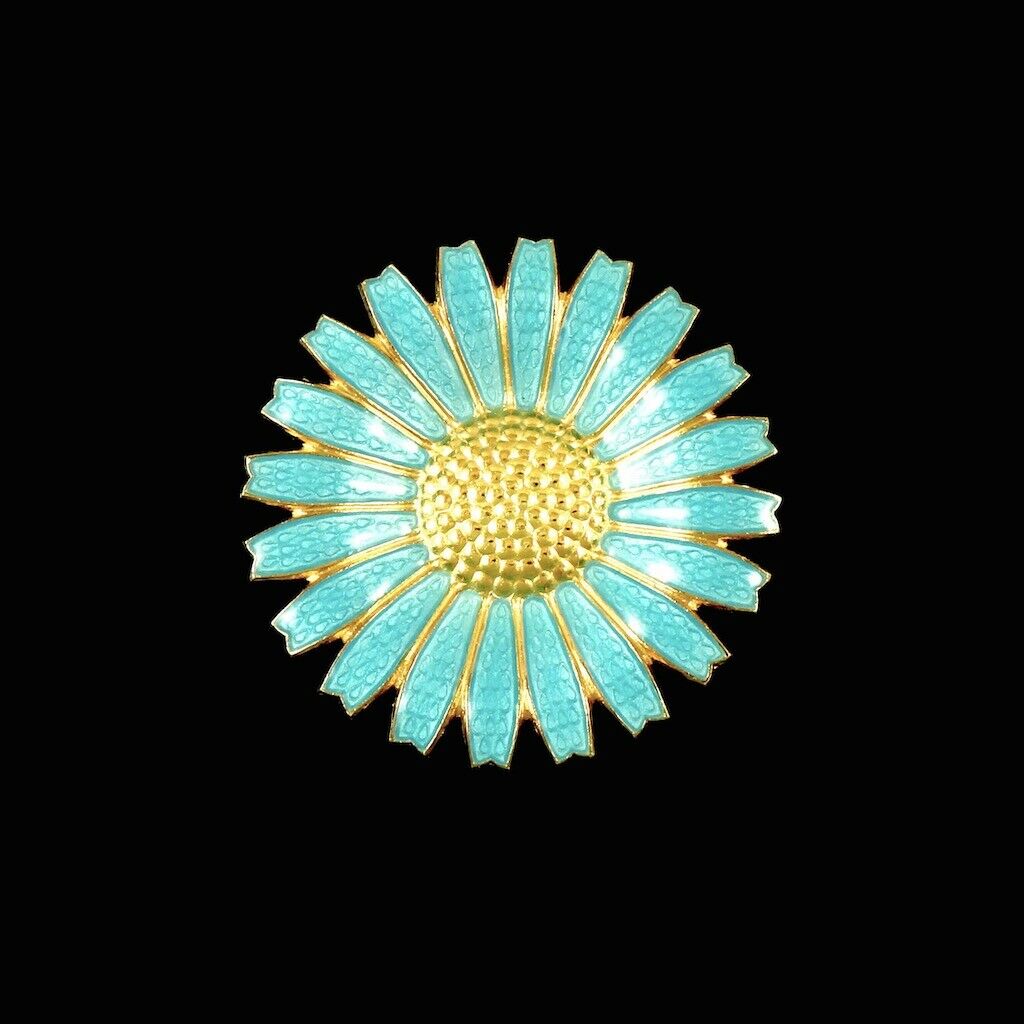 Georg Jensen. Sterling Silver Daisy Brooch with Blue Enamel. 43mm.