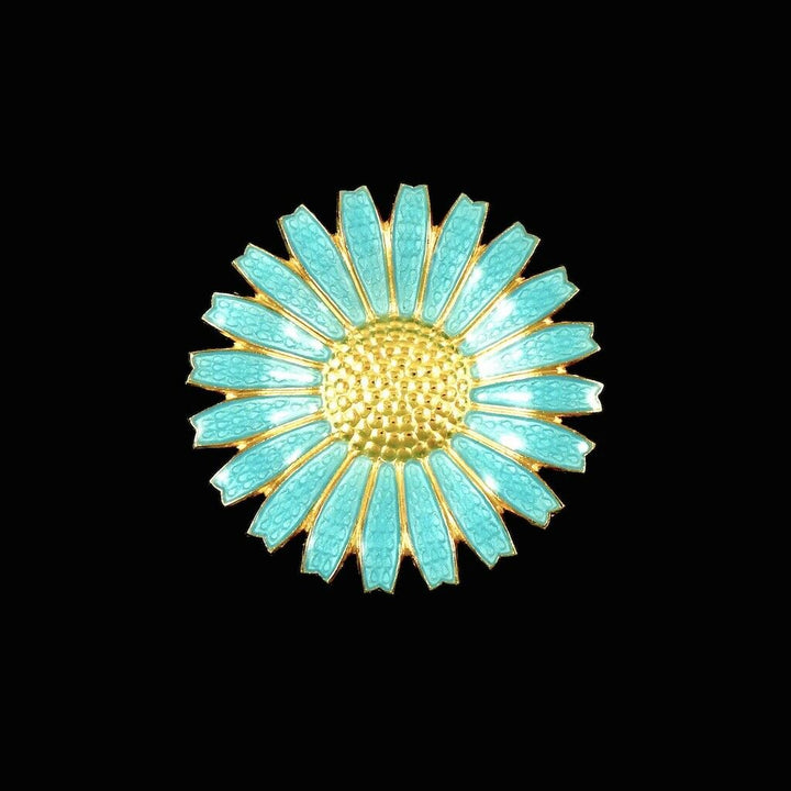 Georg Jensen. Sterling Silver Daisy Brooch with Blue Enamel. 43mm.