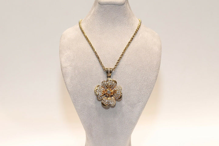 ビンテージ オリジナル 18K ゴールド 天然ダイヤモンド 装飾フラワーネックレス