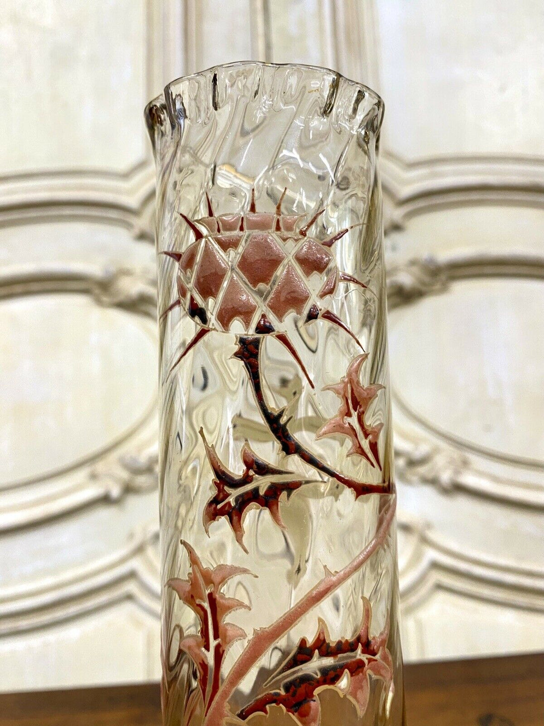 Émile Gallé - Vase Tube En Verre Dit «Chardon De Lorraine», Art Nouveau - 27cm