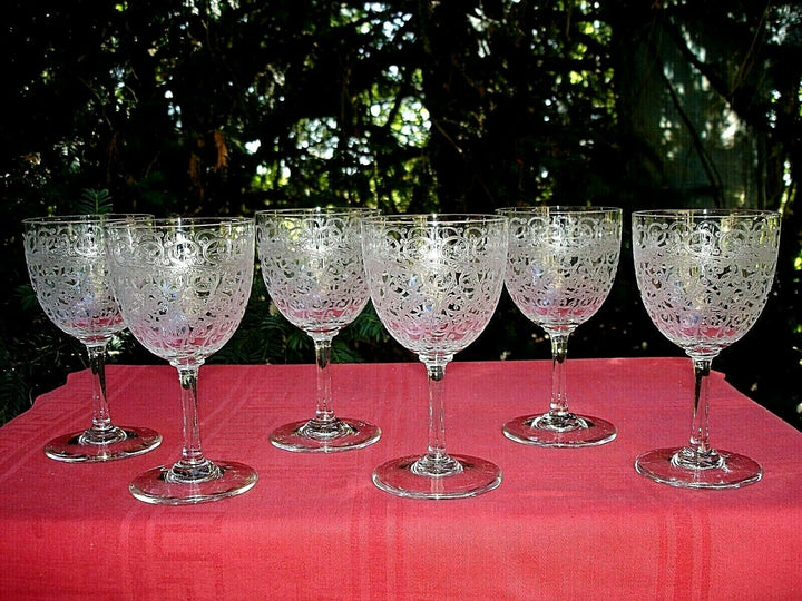 BACCARAT ROHAN COMBOURG WINE WATE GLASSES VERRE A EAU VIN CRISTAL GRAVÉ ART DECO