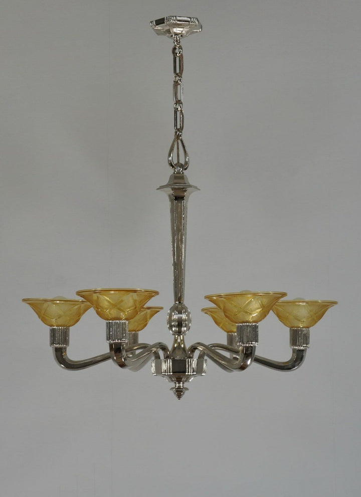 HANOTS : FRENCH 1930 ART DECO CHANDELIER .......... lustre lamp lampe muller era