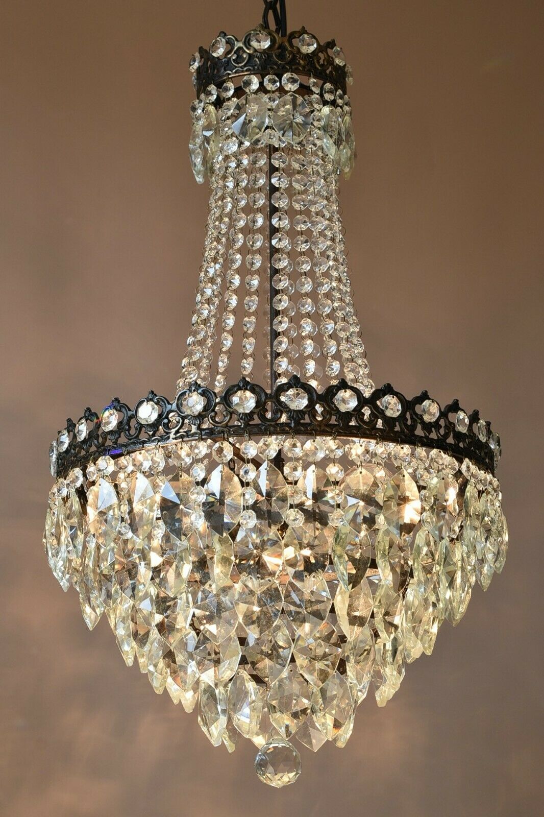 Vintage Crystal Chandelier Antique Brass French Empire Home Lighting Retro lamp