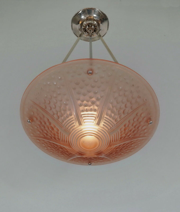 MULLER FRERES & A.BLOCH : large FRENCH 1930 ART DECO PENDANT CHANDELIER . France