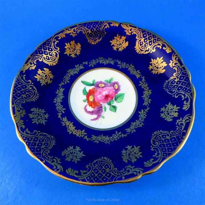 パラゴン　美麗なコバルトとクリーム色　花柄のカップ&ソーサー