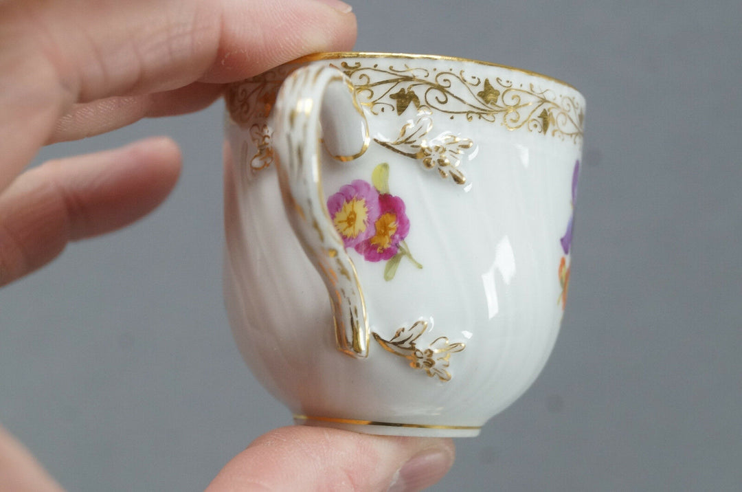 KPM Berlin Hand Painted Floral & Gold Demitasse Cup & Saucer Circa 1870 - 1945