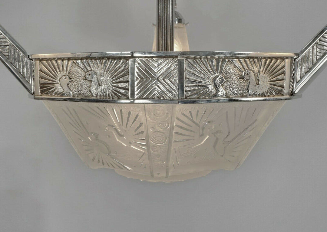 FRENCH 1930 ART DECO peacock CHANDELIER BY MULLER FRERES ..... bronze