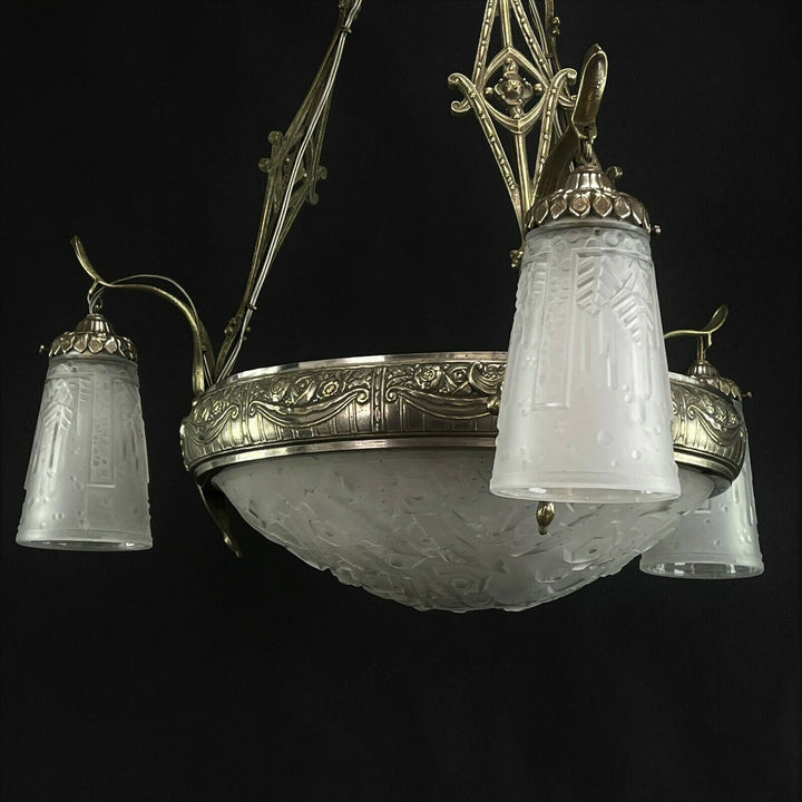 Art Deco Candeliere Lampada Sospensione Muller Freres Luneville Ceiling Lampada