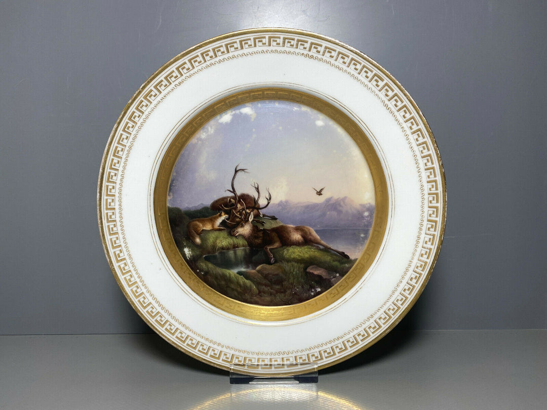 KPM BERLIN TELLER JAGDMOTIV WILDMALEREI HIRSCHE FUCHS LANDSCHAFT 1.WAHL UM 1849