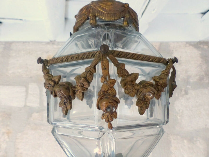 18" Antique Baccarat French Hall Lantern 19TH Chandelier Ceiling Gilded Bronze