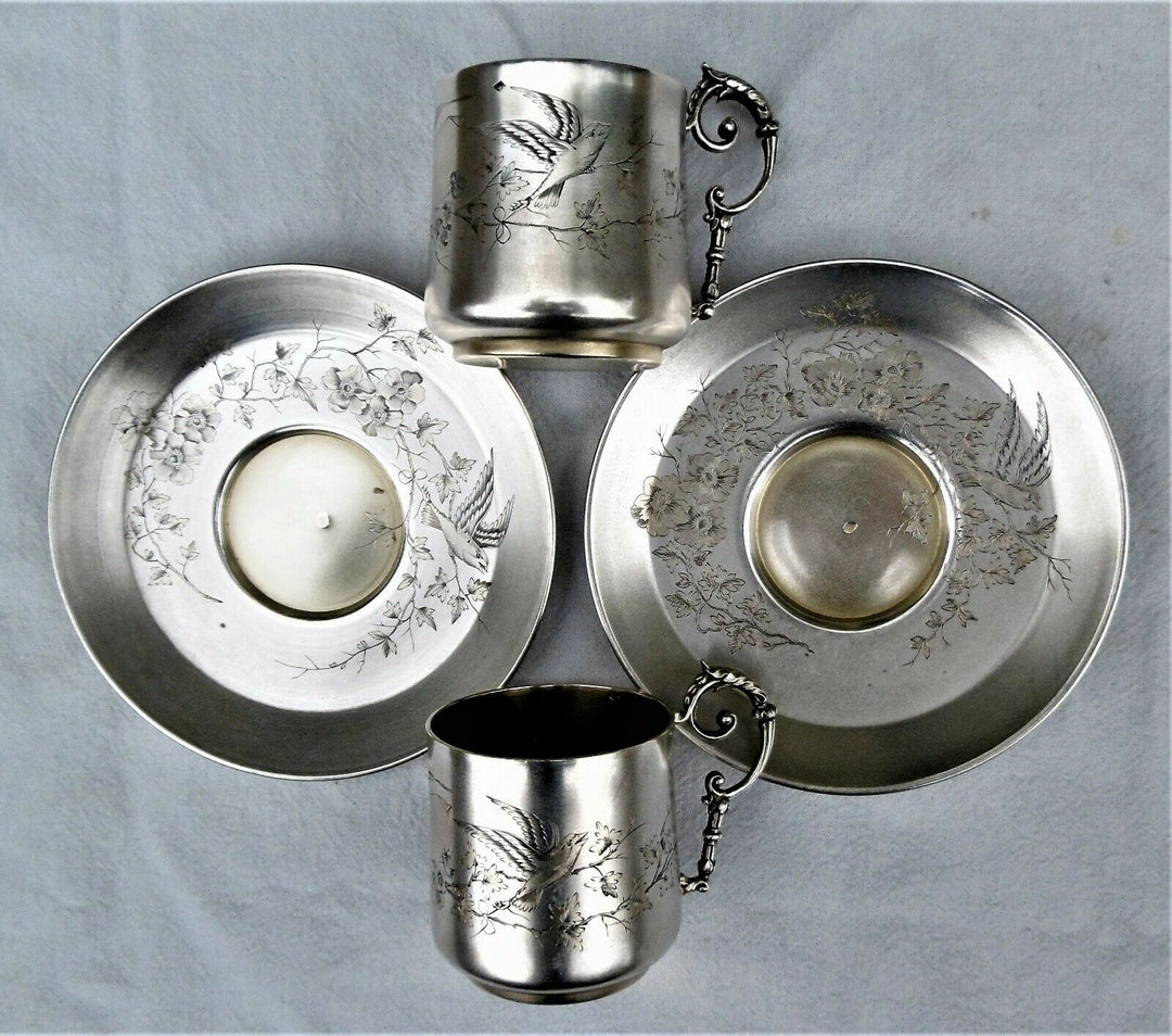 Poids:333 grs:Emile Puiforcat:Paire de tasses & soucoupe argent massif Minerve 1