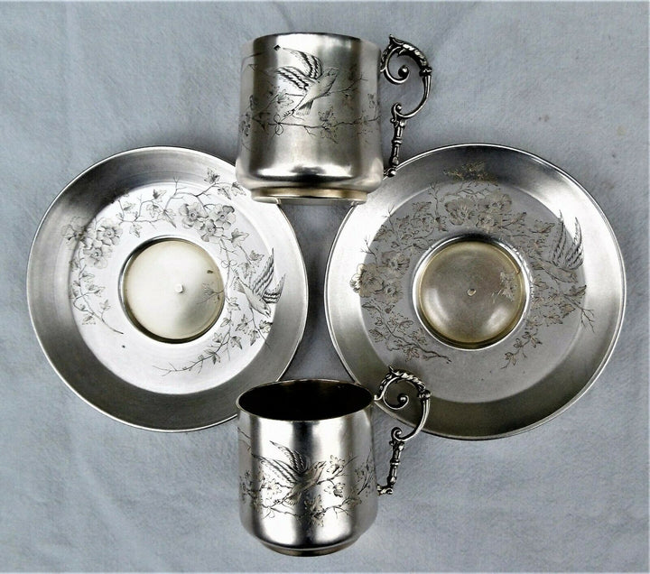 Poids:333 grs:Emile Puiforcat:Paire de tasses & soucoupe argent massif Minerve 1