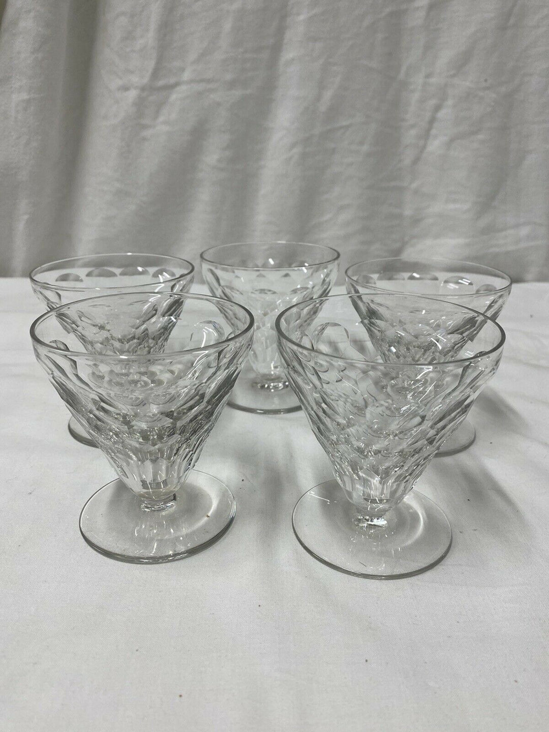 BACCARAT 5 VERRES À VIN ROUGE CRISTAL DÉCOR ÉCAILLE MODÈLE CHAUNY ART DÉCO