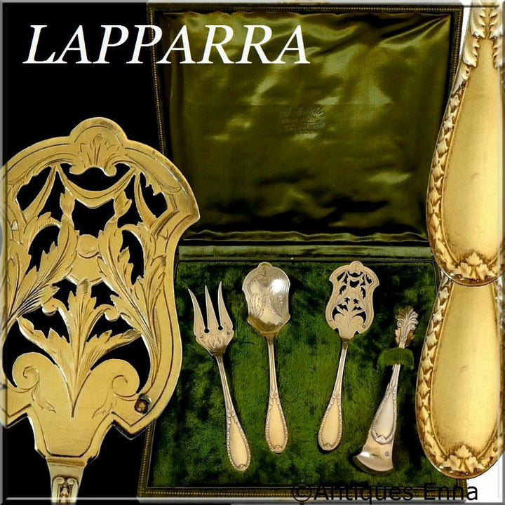 Lapparra French All Sterling Silver 18k Gold Dessert Hors d'Oeuvre 4 pc w/box