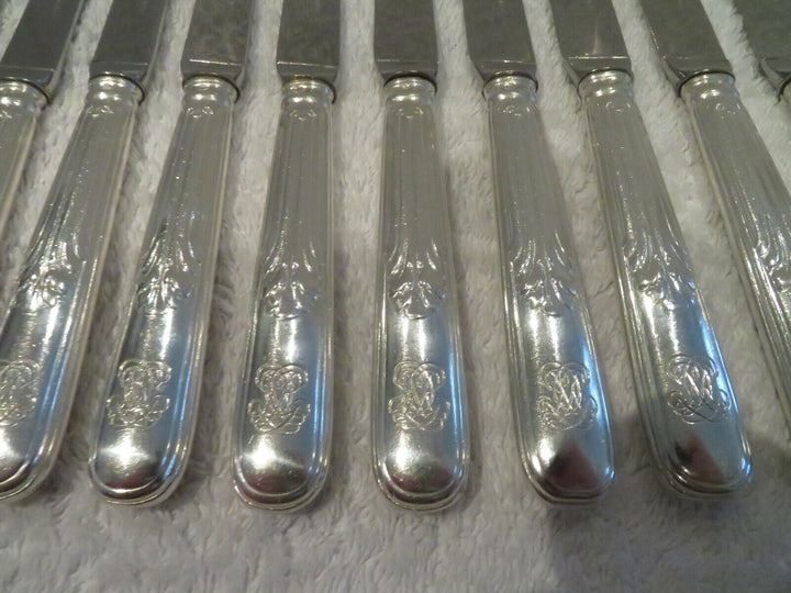 Gorgeous 20th c french 800 silver 12 dessert knives Puiforcat Louis XVI st