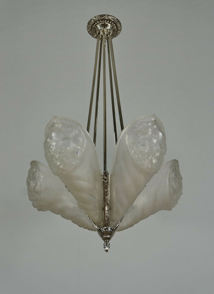 SCHNEIDER : LARGE FRENCH 1930 ART DECO CHANDELIER ....... lustre lamp muller era