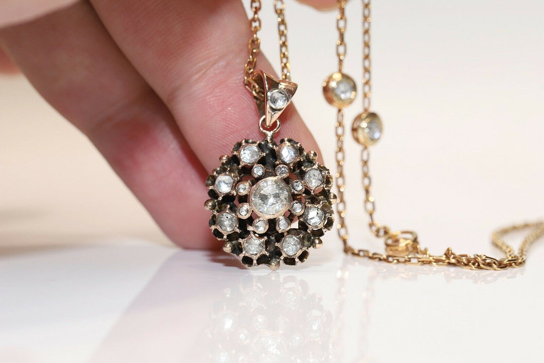 アンティーク オスマン朝 14K ゴールド 天然ローズカット ダイヤモンド装飾ネックレス