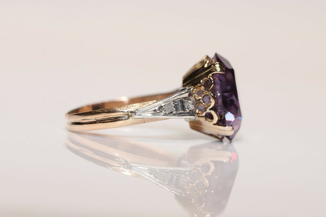 14K ナチュラルローズカットダイヤモンドとアメシストのリング