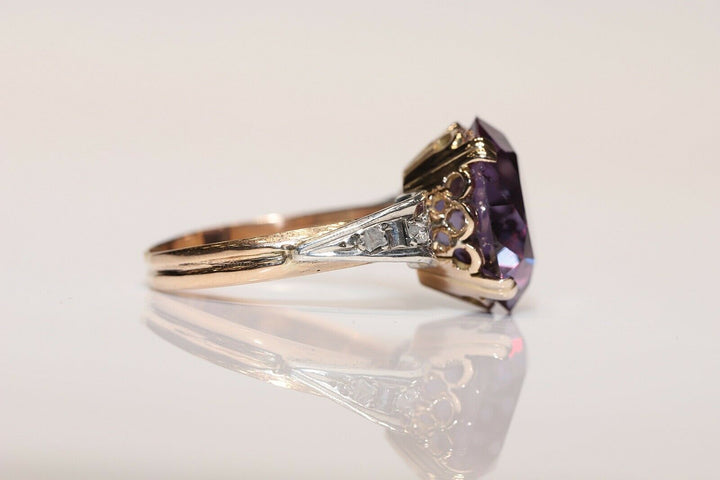 14K ナチュラルローズカットダイヤモンドとアメシストのリング