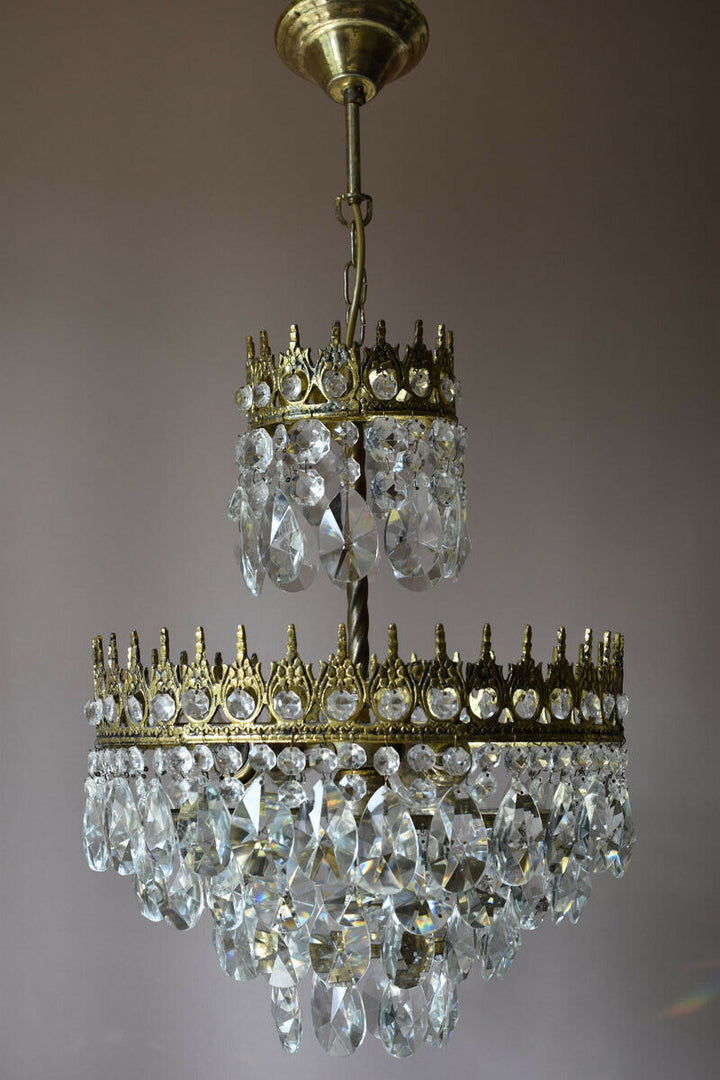 Original Vintage Crystal Chandelier, Antique Lighting, Wedding Bridal Lamp Light